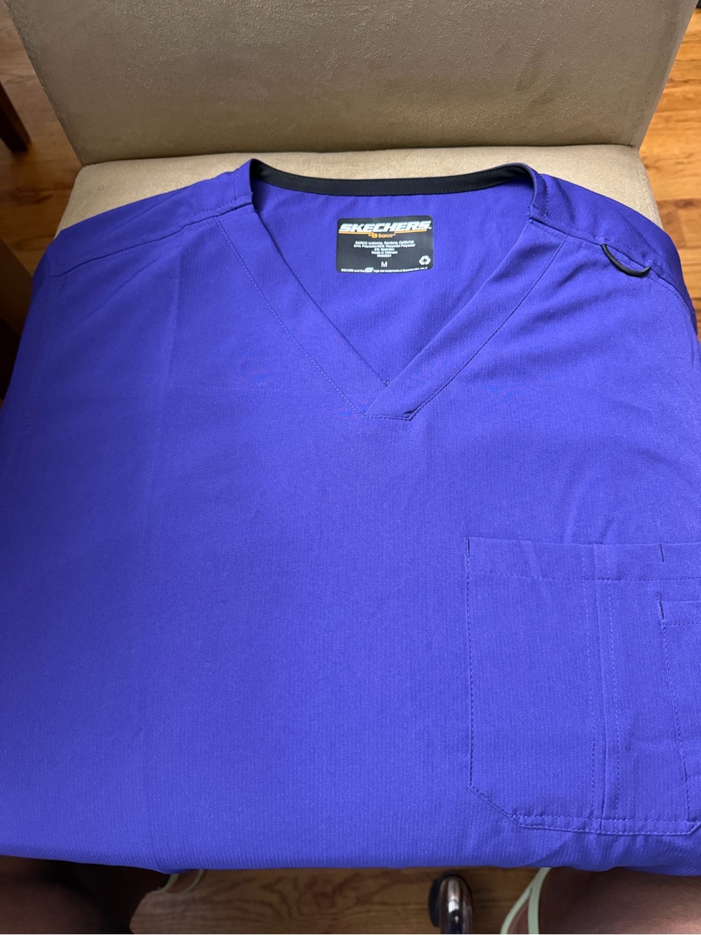 Skechers V-Neck Scrub Top in Deep Purple with Black Trim